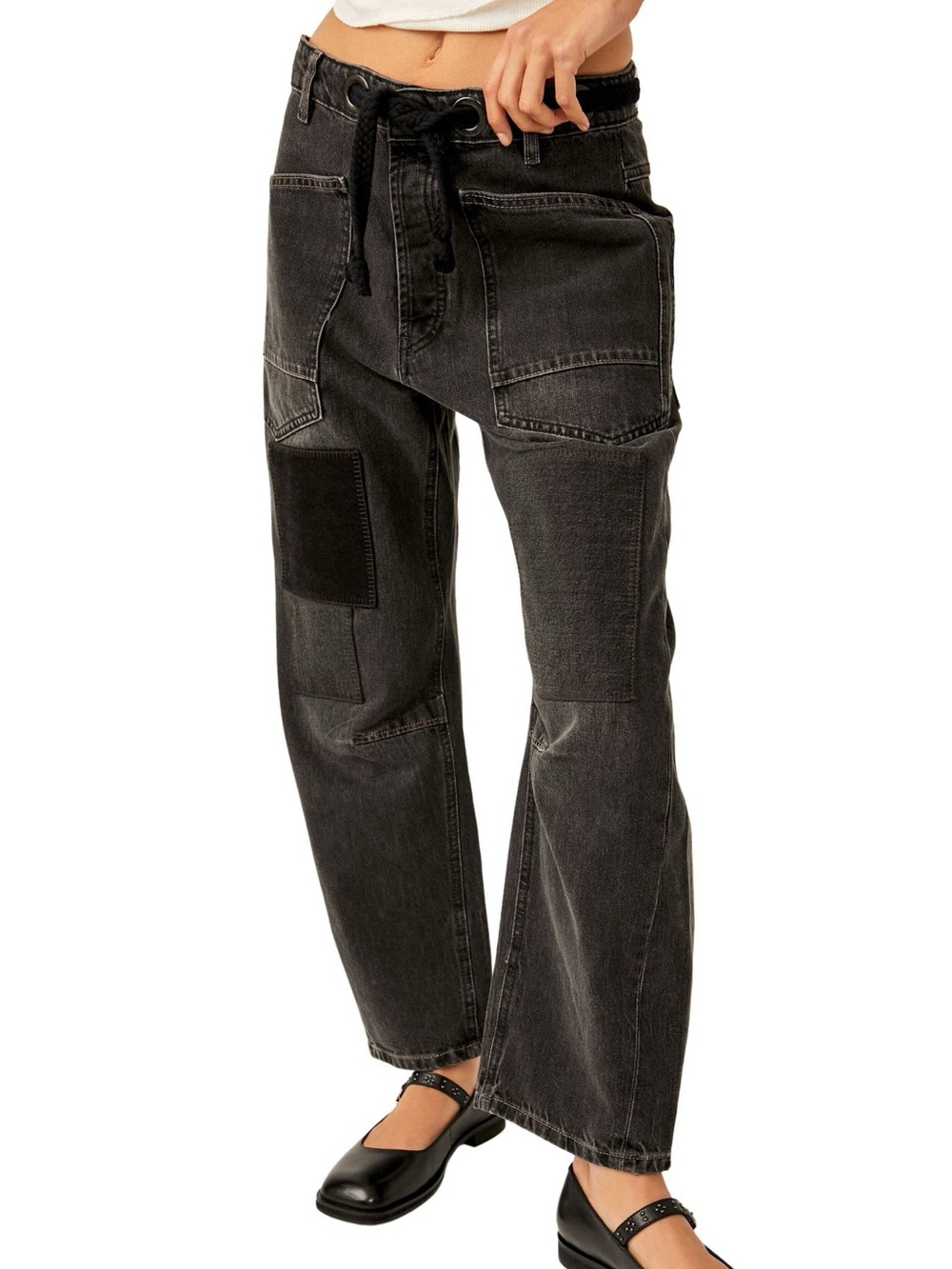 We the Free Moxie Low Rise Drawstring Barrel Leg Jeans